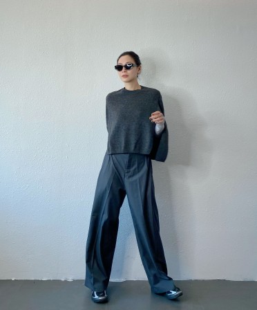 Grey Side Pleated Slack #250337